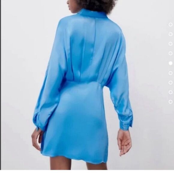 NEW ZARA sky blue Satin Button Up Mini Dress with Gem Detailing - Picture 2 of 13